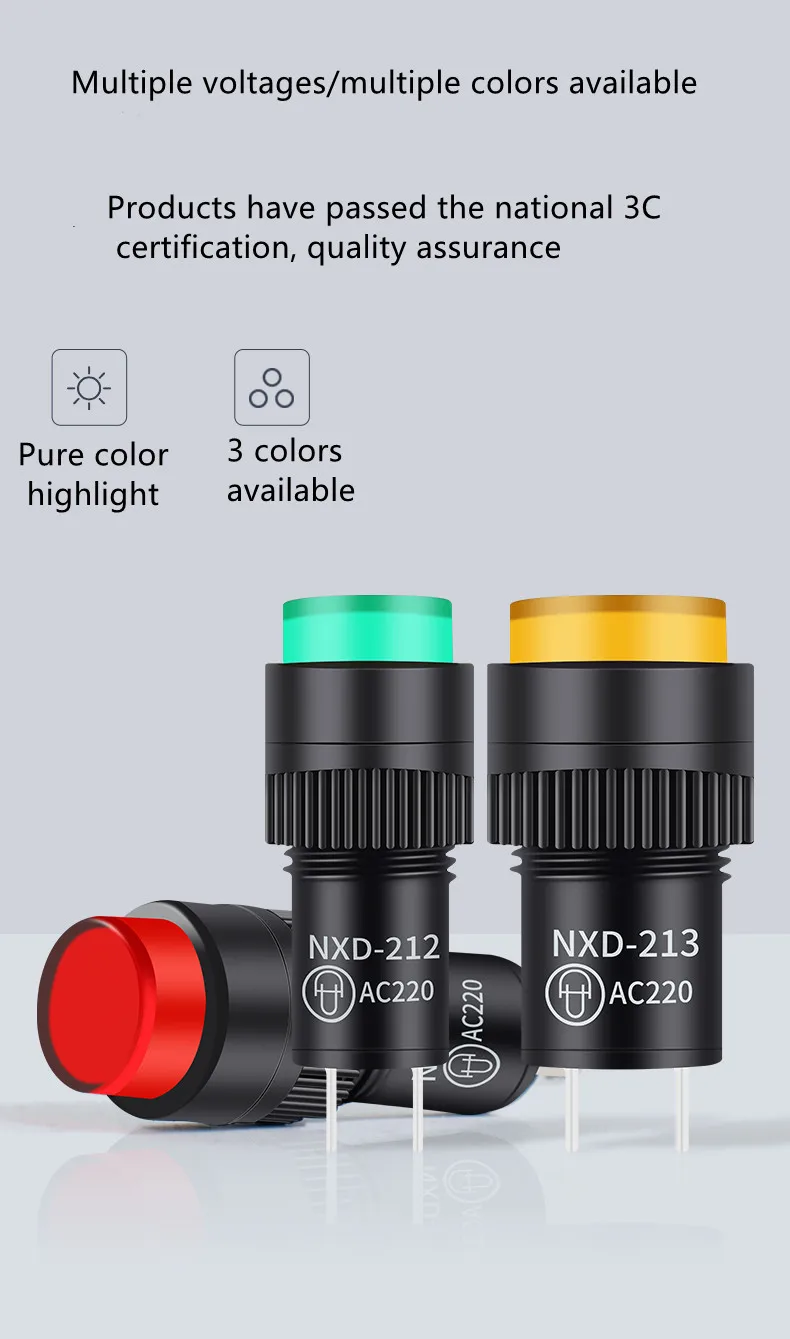 

10mm/12mm/16mm Indicator Pilot Light DC24V Panel Mounted Signal Lamp NXD-211/212/213/214/215 Small Signal Lamp Indicator Light