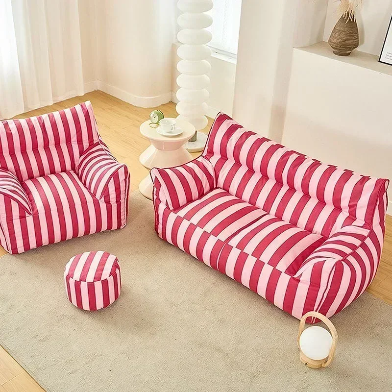 New model Home Lazy Small Sofa Simple Small House Single And Double Armrest Sofa Comfortable Striped Backrest Bean Bag Sofa