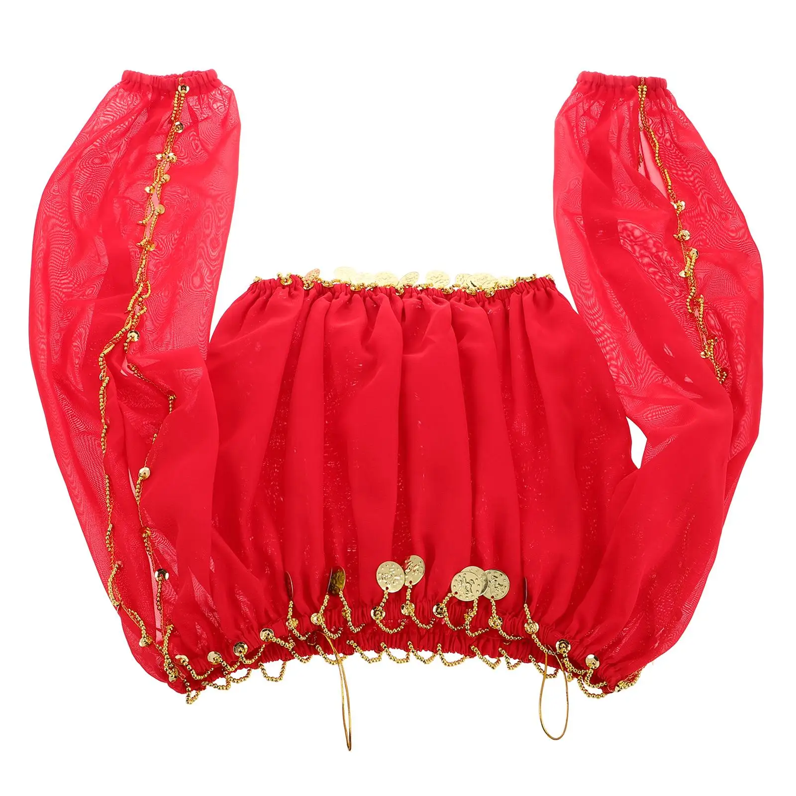 

Dance Performance Long Sleeve Top for Women Red Practice Clothes Belly Dancing Belly Dancing Accessory
