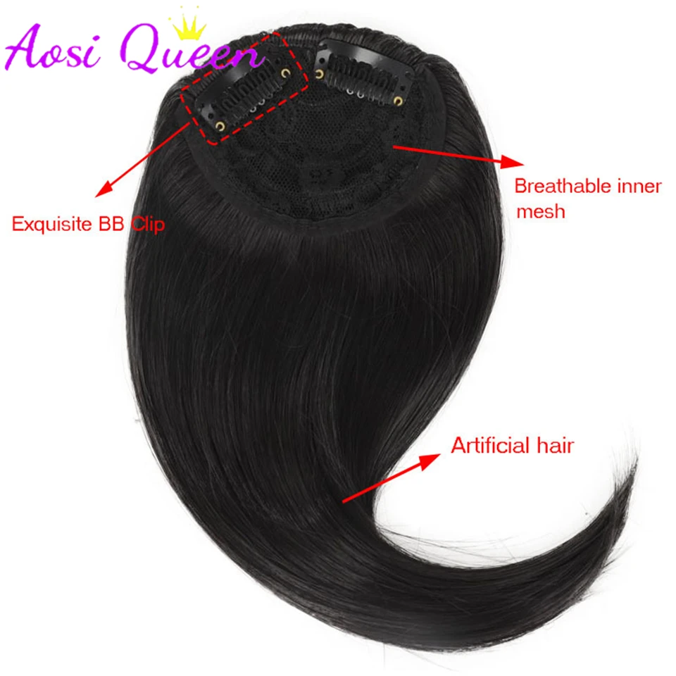 AOSI Synthetic Side Bangs Hair Extensions Clip In Side Bangs Fake Fringe Hairpiece High Temperature Black Blonde False Hair