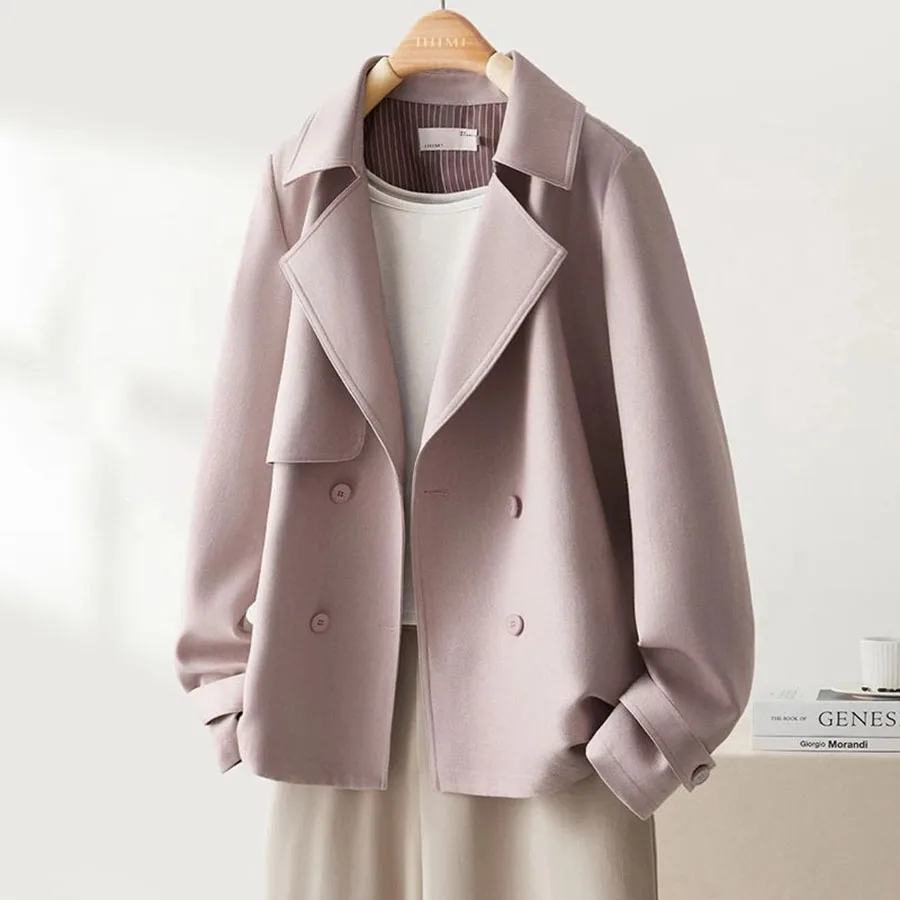 

Новинка 2026, весенне-осеннее пальто-ветровка, женские модные короткие плащи, женская двубортная верхняя одежда, женские повседневные топы