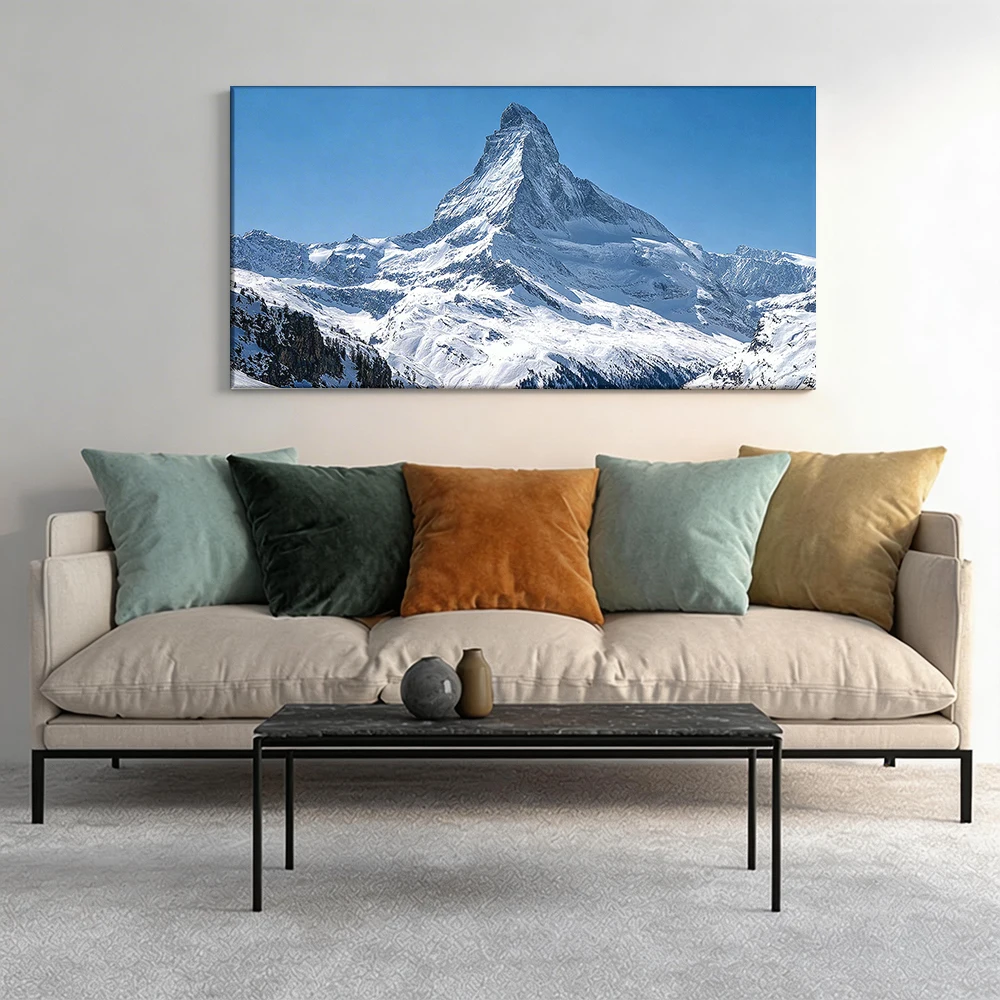 Cuadro de lienzo con marco de madera maciza de gran tamaño, 1 pieza, Matterhorn: impresionante belleza alpina.
