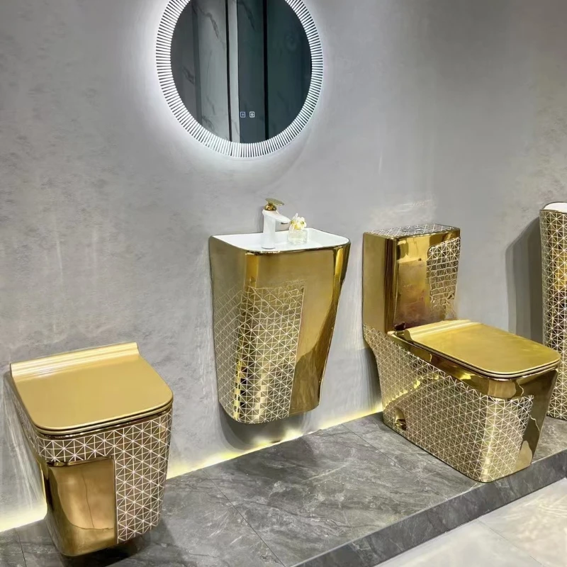 

Color gold electroplated toilet wall row floor toilet