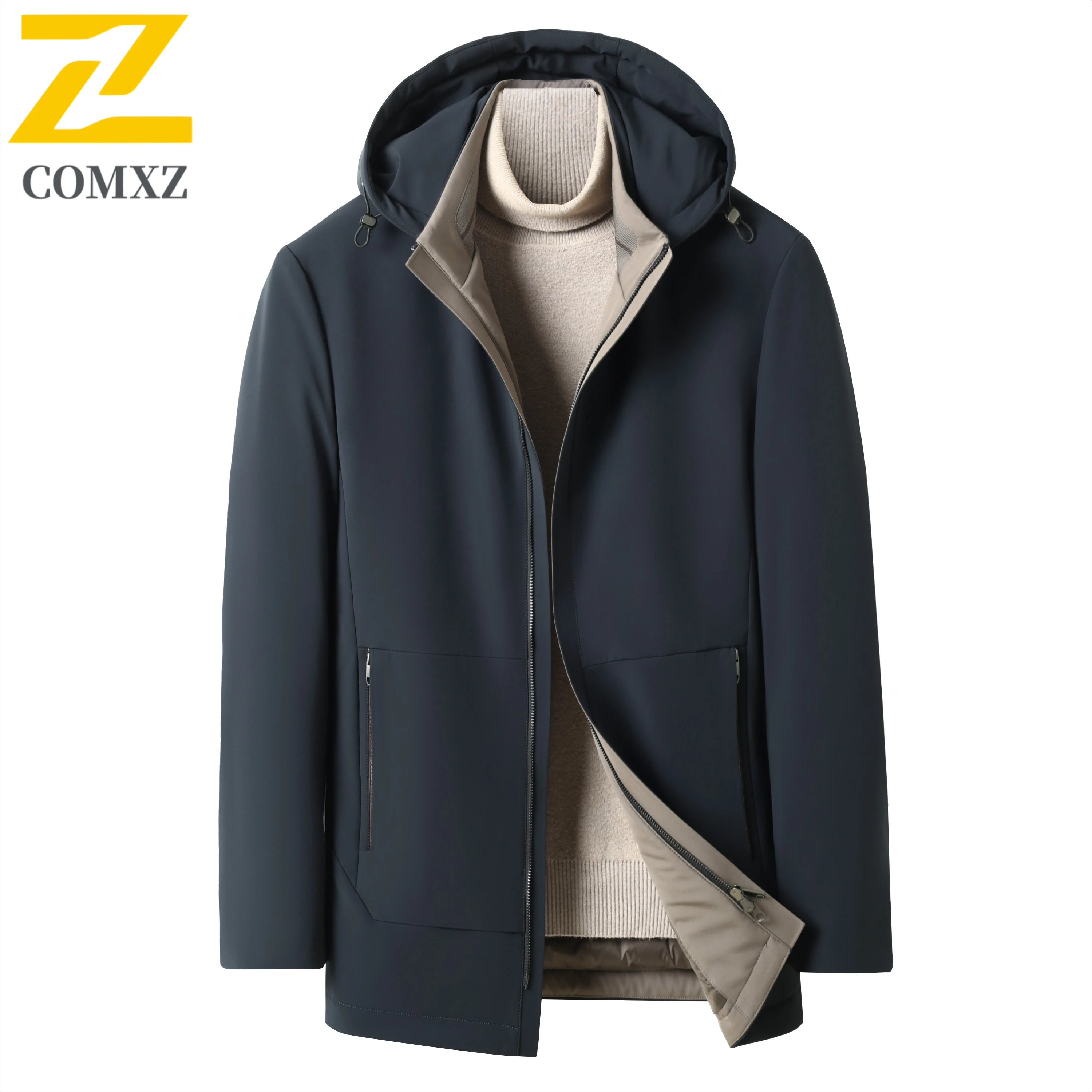 COMXZ Winter Men Short Down Jacket 2025 Luxury Commute Office Thickened Warm Puffer Jacket Business Casual White Duck Down Top