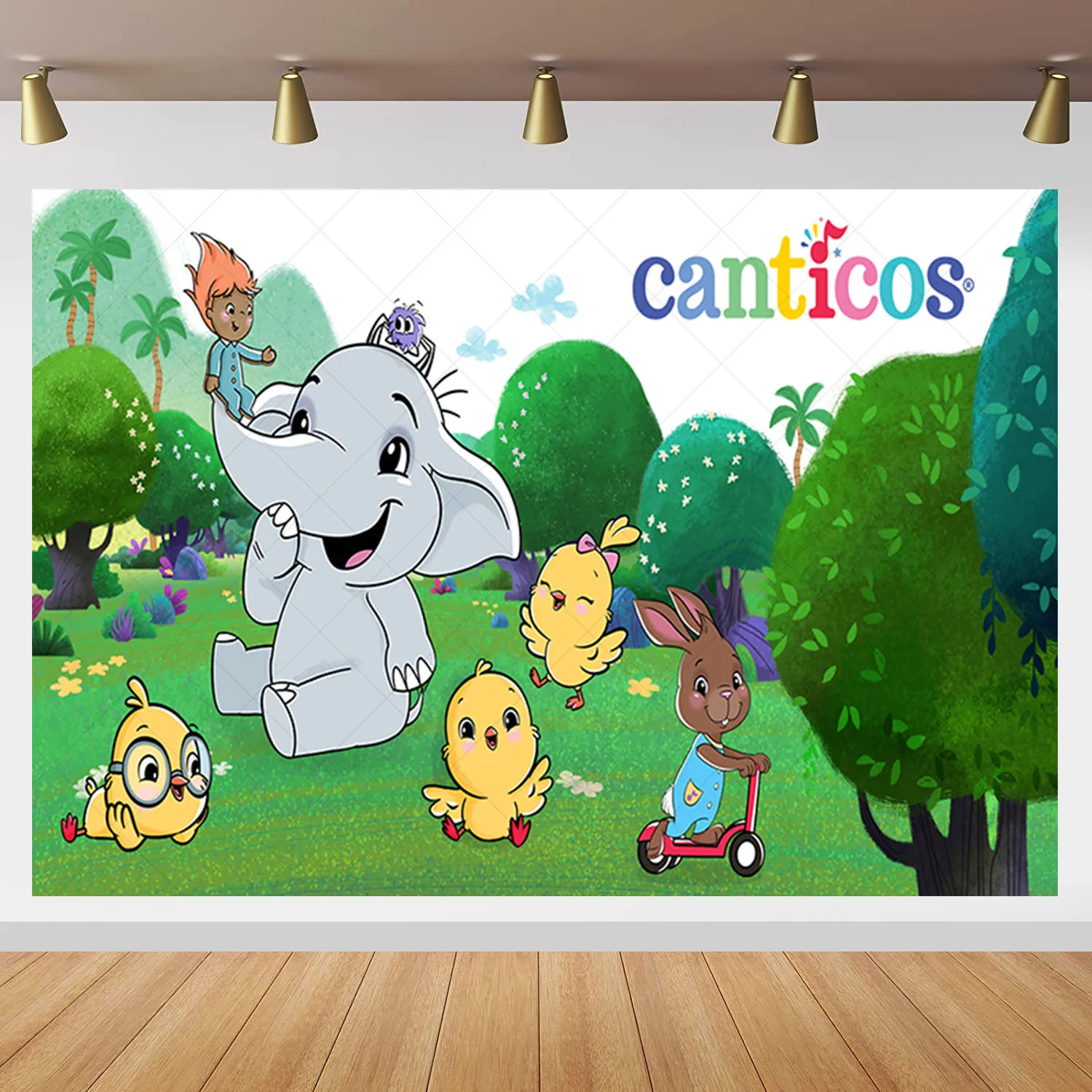 Disney Canticos Backdrop Kids Baby Shower Birthday Party Background Grasslands Chicken Elephant Vinyl Polyester Studios Props