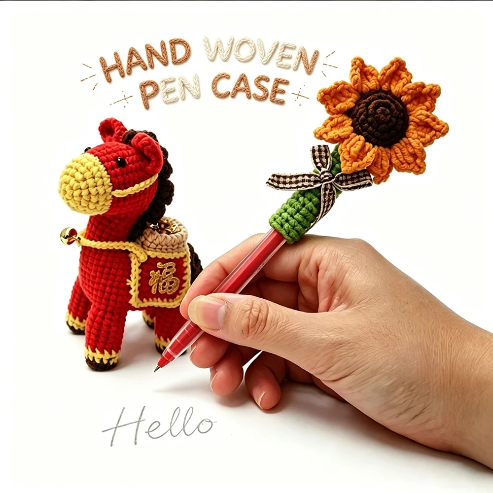 3PCS Handmade Genuine Plush Cloth Pen Bag Double-sided Thickened Velvet Pattern Pen Pouch Sleeve Holder Office School Supplies