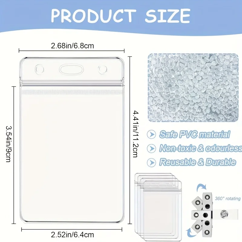 Transparent Name Badge Clip with Clasp, Waterproof PVC ID Card Holder, for Teacher, Student, Staff