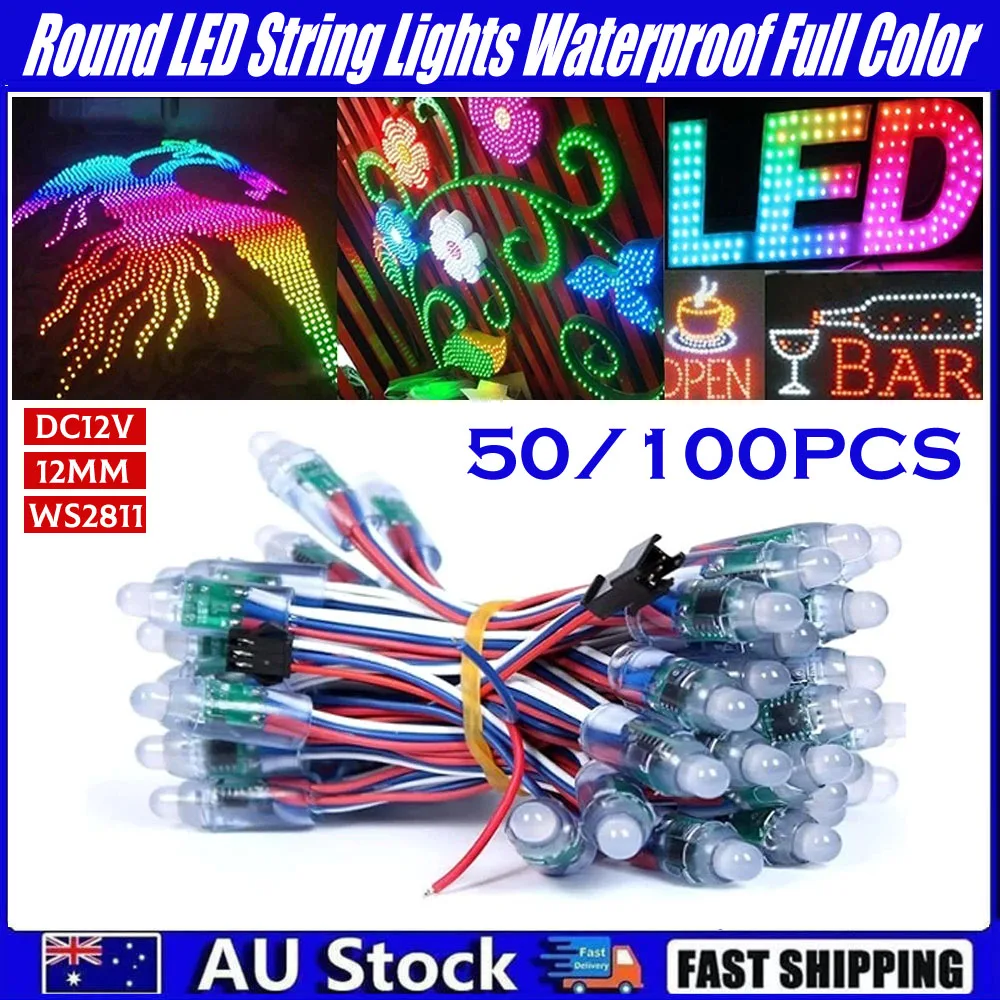 50 or 100pcs DC12V Diameter 12MM WS2811 RGB Pixels Digital LED Module Transparent Cover Exposed IP68 Waterproof Led Pixel