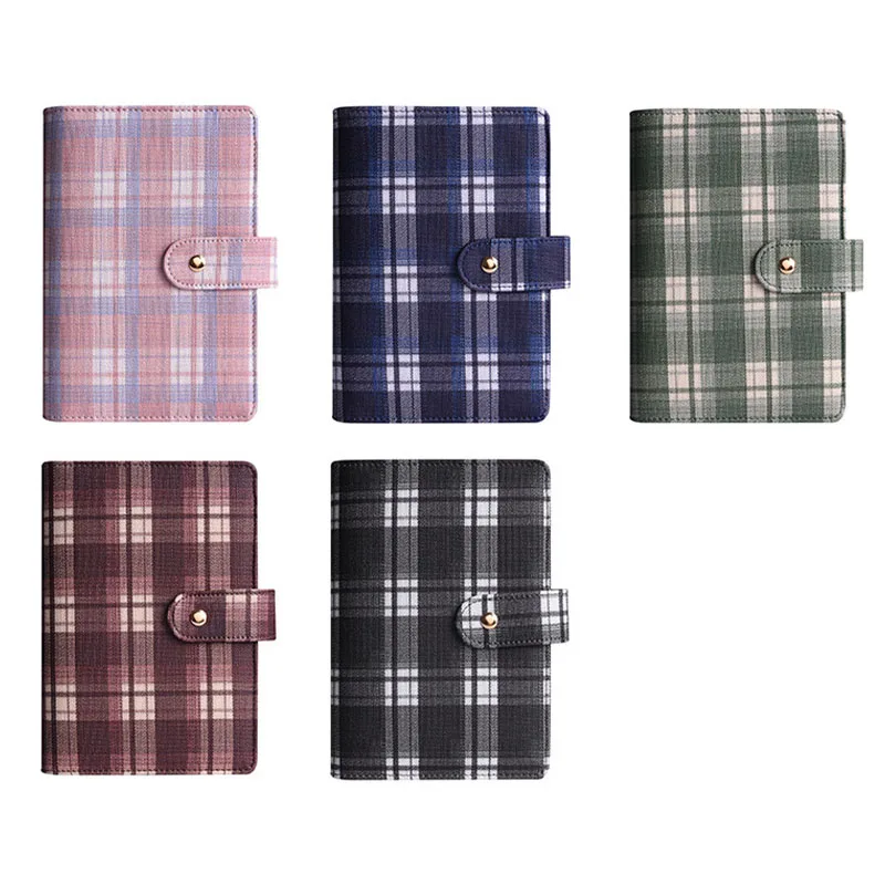A6 Plaid Canvas Budget Planner Loose-leaf Notebook Snap Button Binder Journal for Finance Organizer School Office Stationery