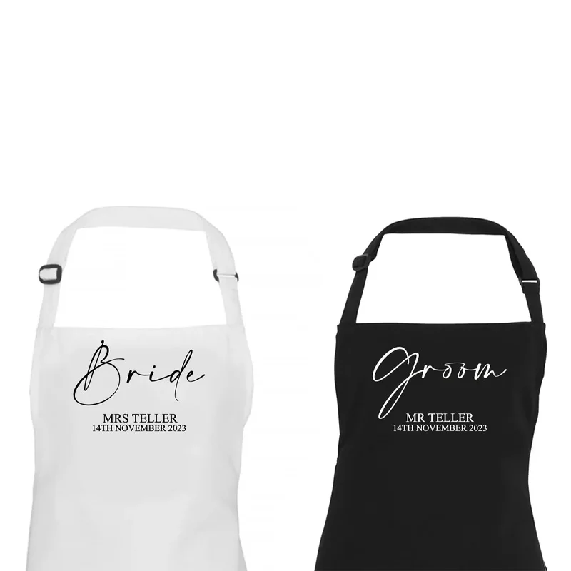 Personalised Custom Wedding Day Apron Bride Groom Mr Mrs Newlyweds Couple Bridal Shower Wedding Dress Decoration keepsake gift