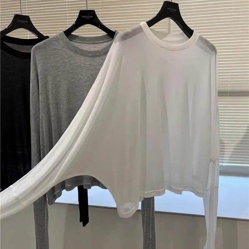 Modal Long Sleeve Women's T-shirt Summer Korean Style Mask Soft Skin Friendly Casual Loose Fit round Neck Short Length Top