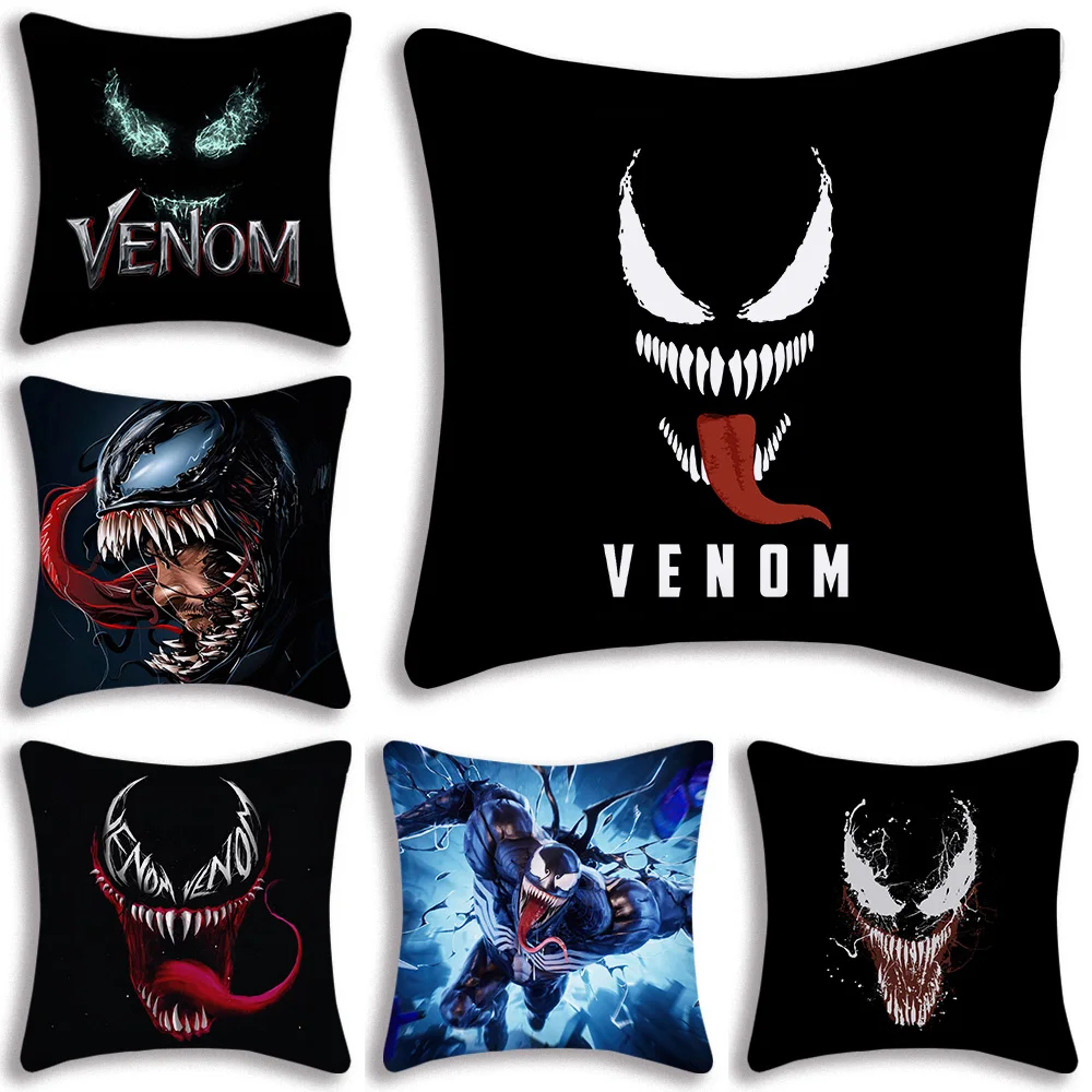 M-Marvel Anti-Hero V-venoms Pillow Covers Cartoon Sofa Decorative Home Double-sided Printing Short Plush Cute Cushion Cover