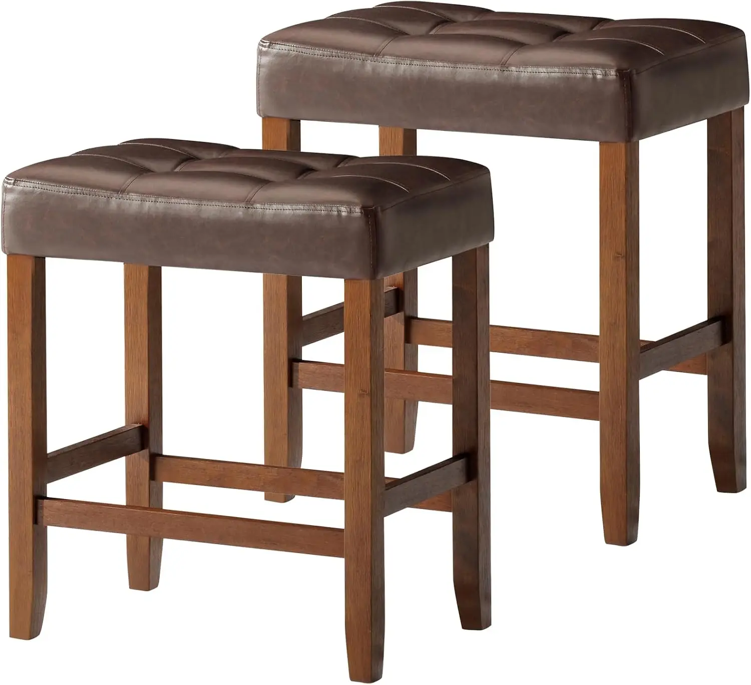 

Harper 26 Inch Tall Counter Height Backless Stool in True Walnut Wood Finish with Distressed Brown Vegan Leather Seat, S