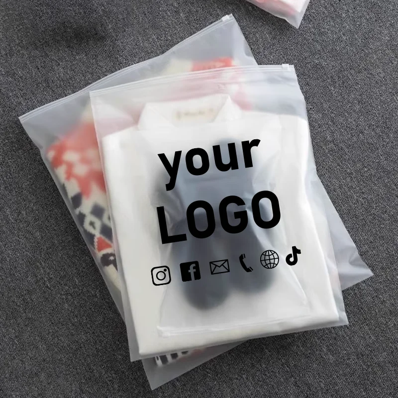 

50 matte clothing zipper bags, thickened clothing storage bags, PE plastic packaging bags, custom logo printing