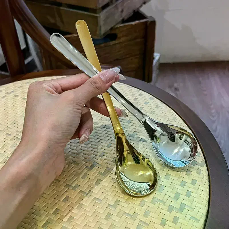 Long Handle Round Spoon in Red Gold: Ideal for Sturdy Stainless Steel Dinner stirring utensils