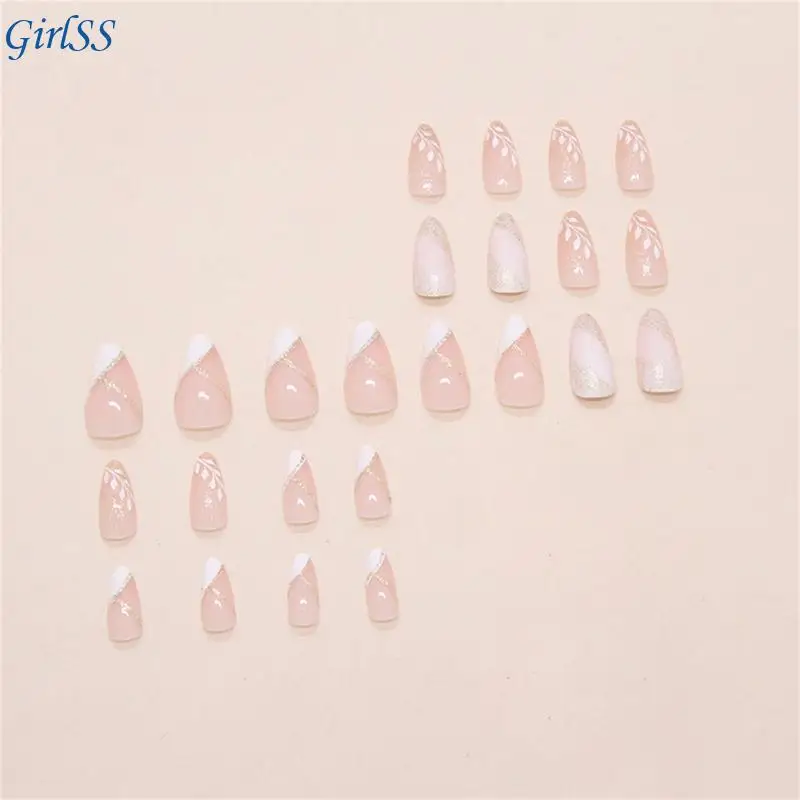 24 個グリッタープレス爪フレンチフェイクネイル接着剤人工爪 T4MB