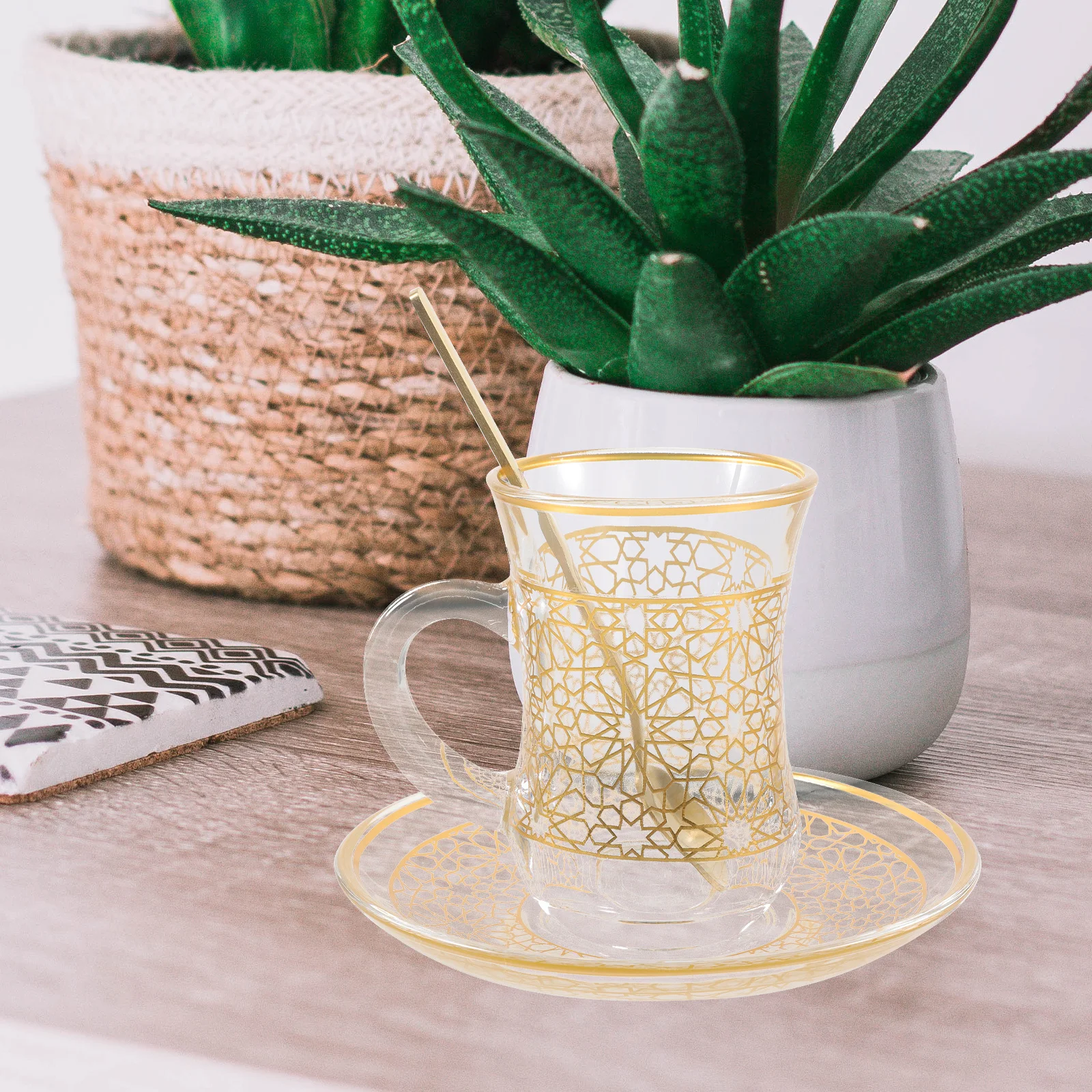 

1Set 200Ml Glass Water Cup Set Simple Design Microwave Safe Drinking Cup for Coffee Tea Milk Home Office Use Daily