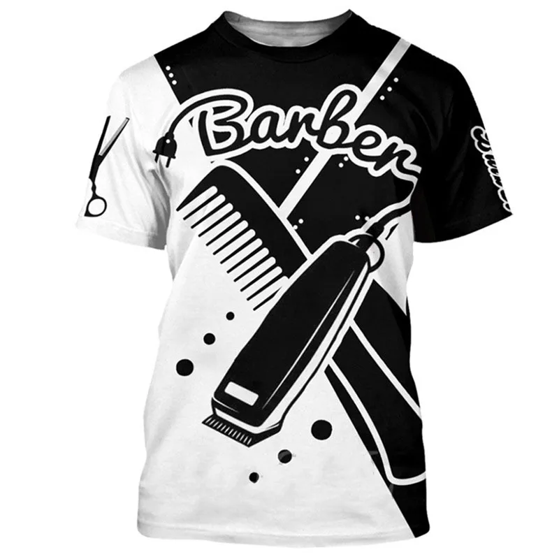 

Summer Men Barber Shop T-Shirt 3D Barber Tools Printed Tops Tees Male Fashion Uniform Clothing Cosplay Camiseta Streetwear