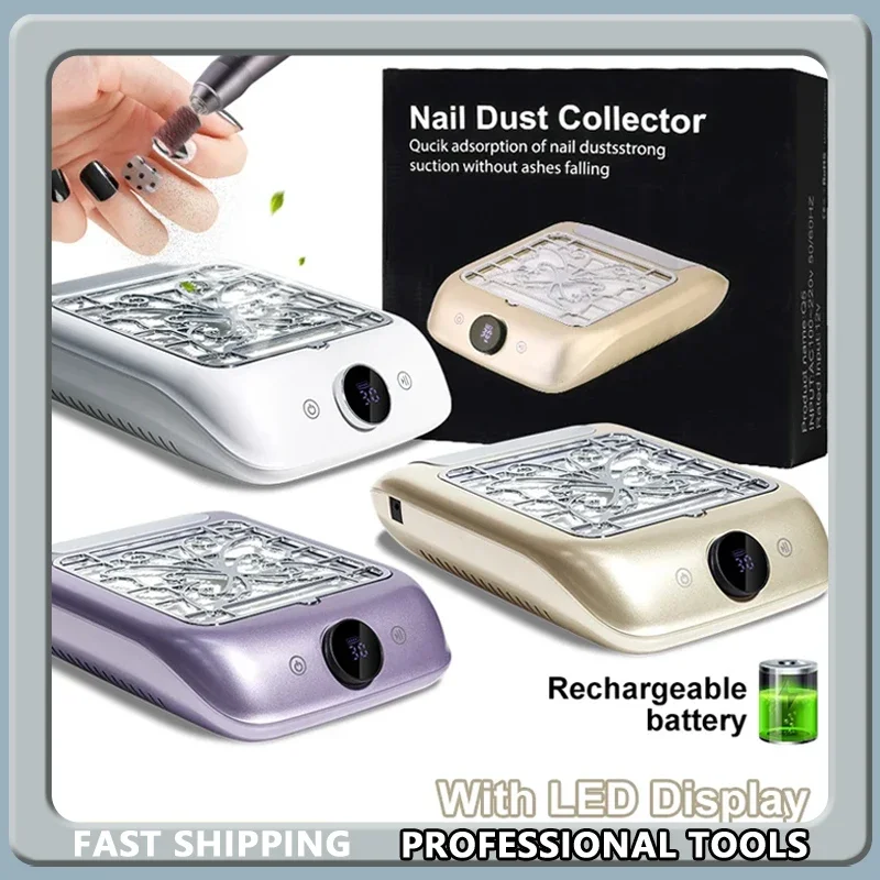 

Rechargeable Powerful Nail Dust Vacuum Collector Cordless Nails Dust Extractor With LED Display Adjustable Speed Manicure Tools