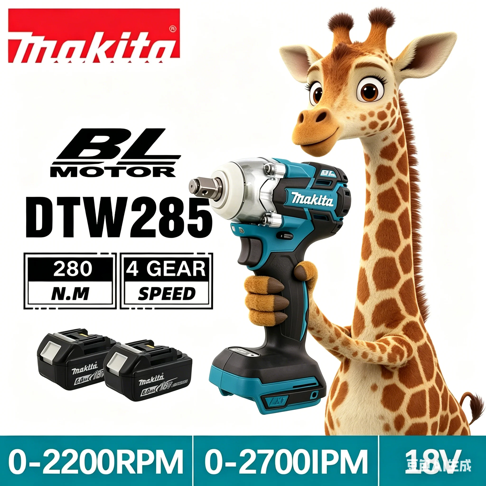 

Makita Battery 320N.M DTW285 Brushless Impact Wrench Cordless Electric Wrench Power Tools Compatible With Makita 18V Battery