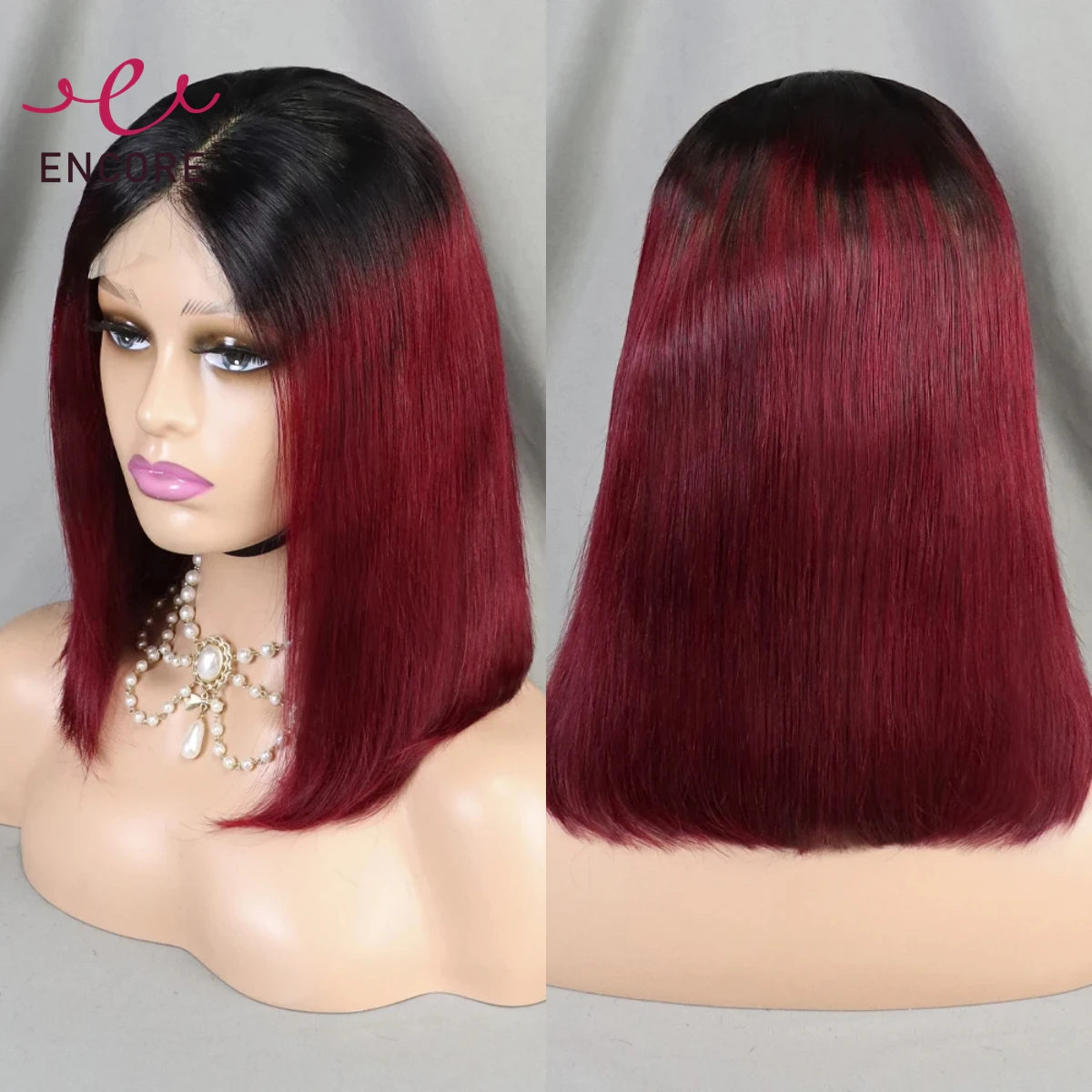 

12 Inch 180% Density Straight Short Bob Wigs Transparent 4x4 Lace Closure Wigs Burgundy Brazilian Remy Human Hair Wig for Women