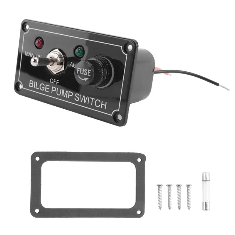 Portable DC 12V Fused Marine Bilge Pump Switch Panel With LED Indicator Light Manual/Off/Auto 3-Way Toggle Switch