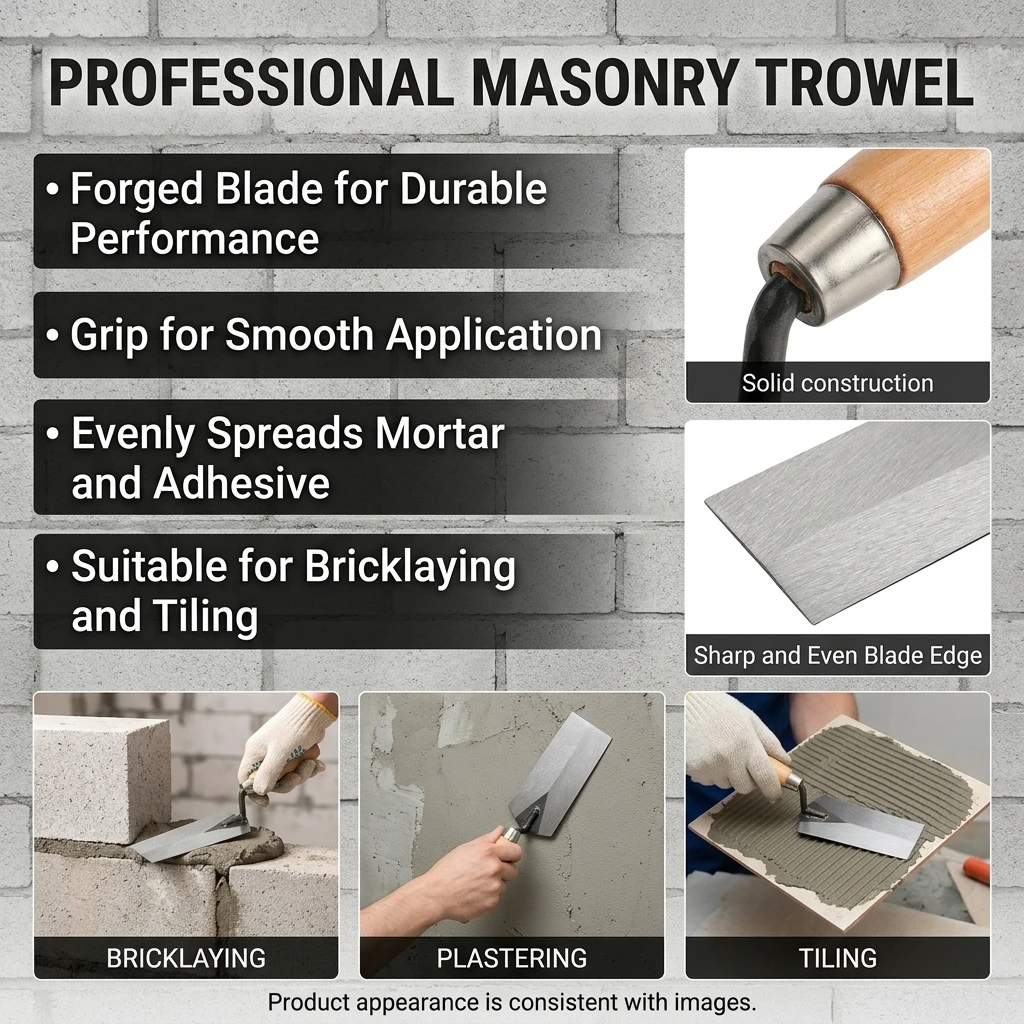 Masonry Trowel Professional Wall Plastering Tool for Contractors High Carbon Steel Mortar Spreader DIY Home Renovation Gear