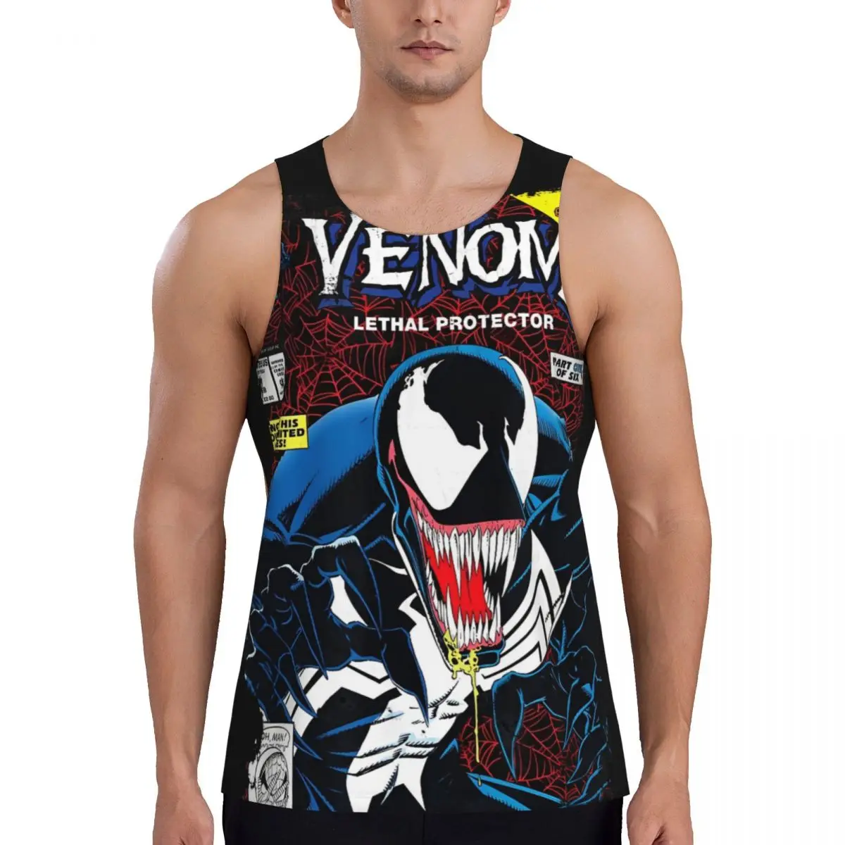 Venom Vintage Comic Book Cover Bodybuilding Print Tank Tops Men's Vest Male Sleeveless Tees Gym Fitnes Workout Clothing