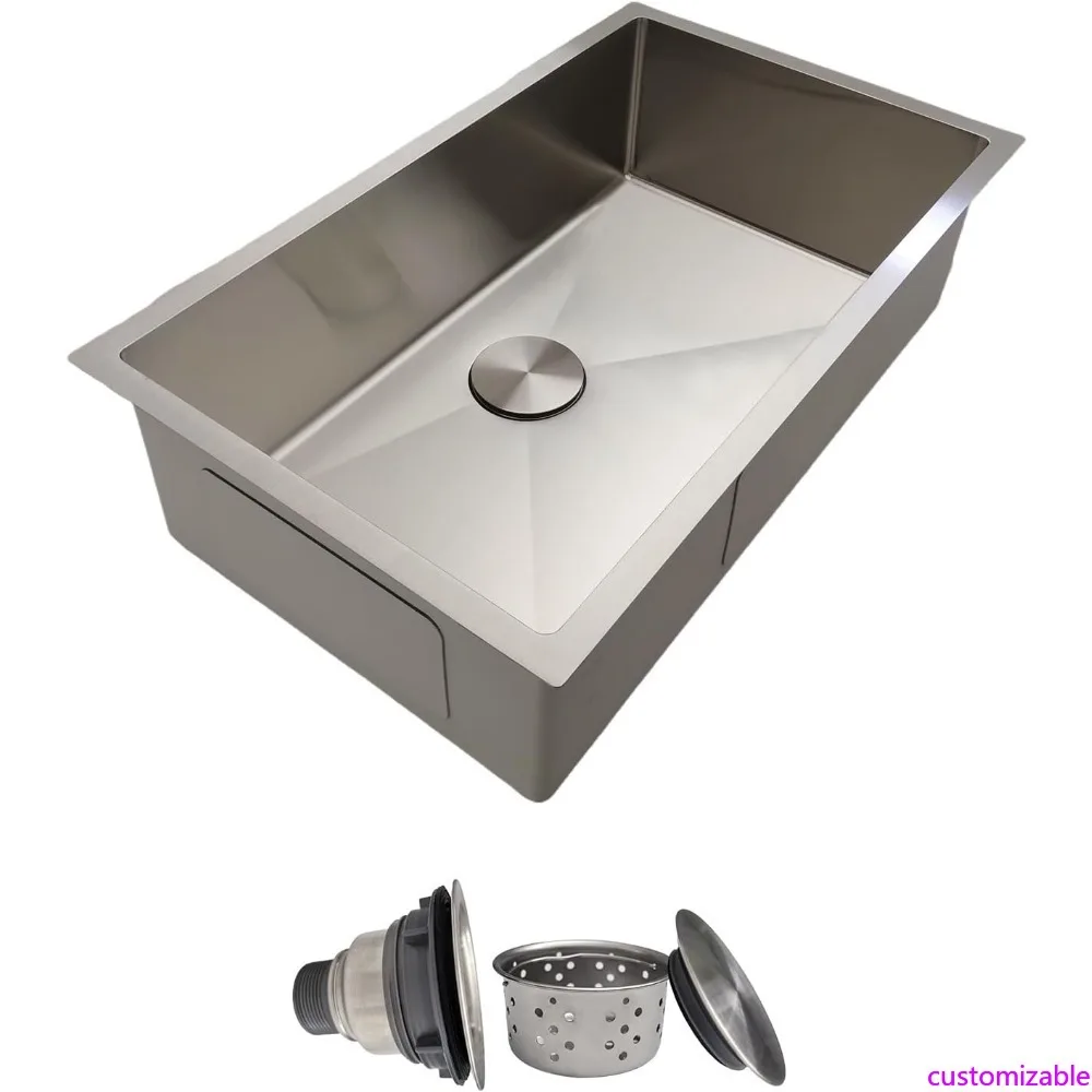 حوض مطبخ سفلي 30 بوصة قابل للتخصيص - 18 مقياس من الفولاذ المقاوم للصدأ وعاء واحد أحواض المطبخ 30 بوصة × 18 بوصة × 9 بوصة تصميم يدوي واي فاي