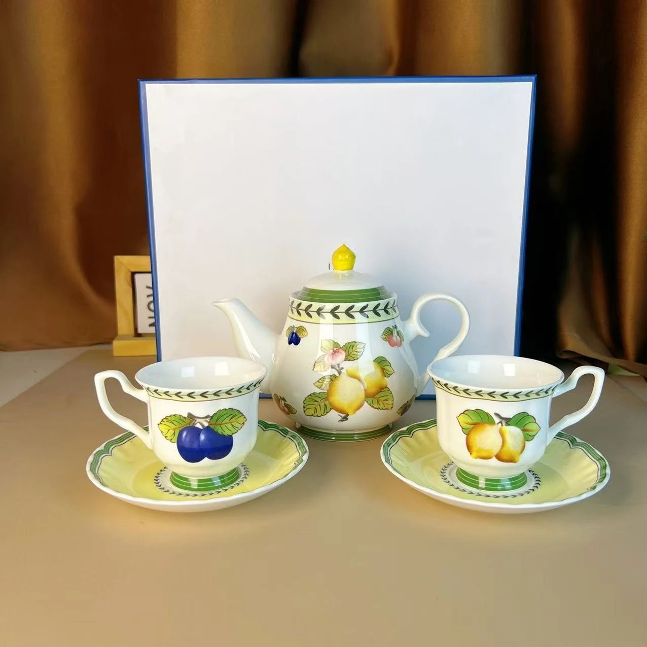 

French Garden Series One Pot Two Cups Two Saucers Bone China Coffee Set Pastoral Style