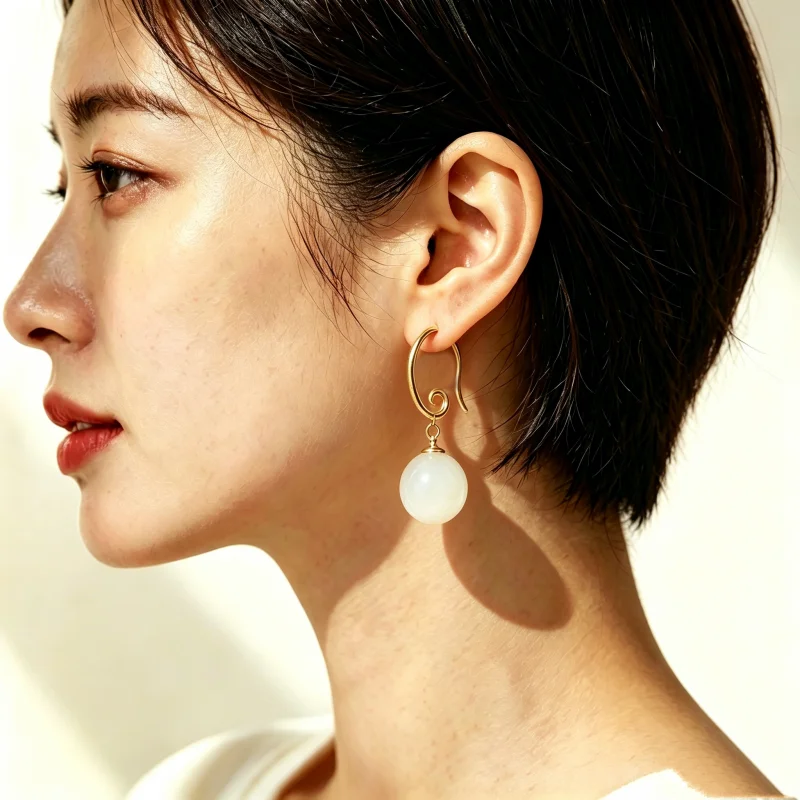 

Somilia New Fashion High Quality Vintage Palace Green Hotan Jade Earrings 12MM 18k Gold 925 Pure Silver Stud Women's Jewelry