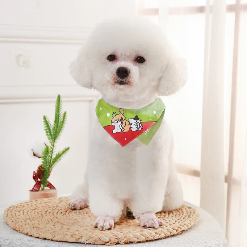 

Pet Bib, Cat & Dog Back-to-back Patterned Triangular Scarf Bib, Adjustable Size With Elastic Rope Poodle, Cat Bow Tie