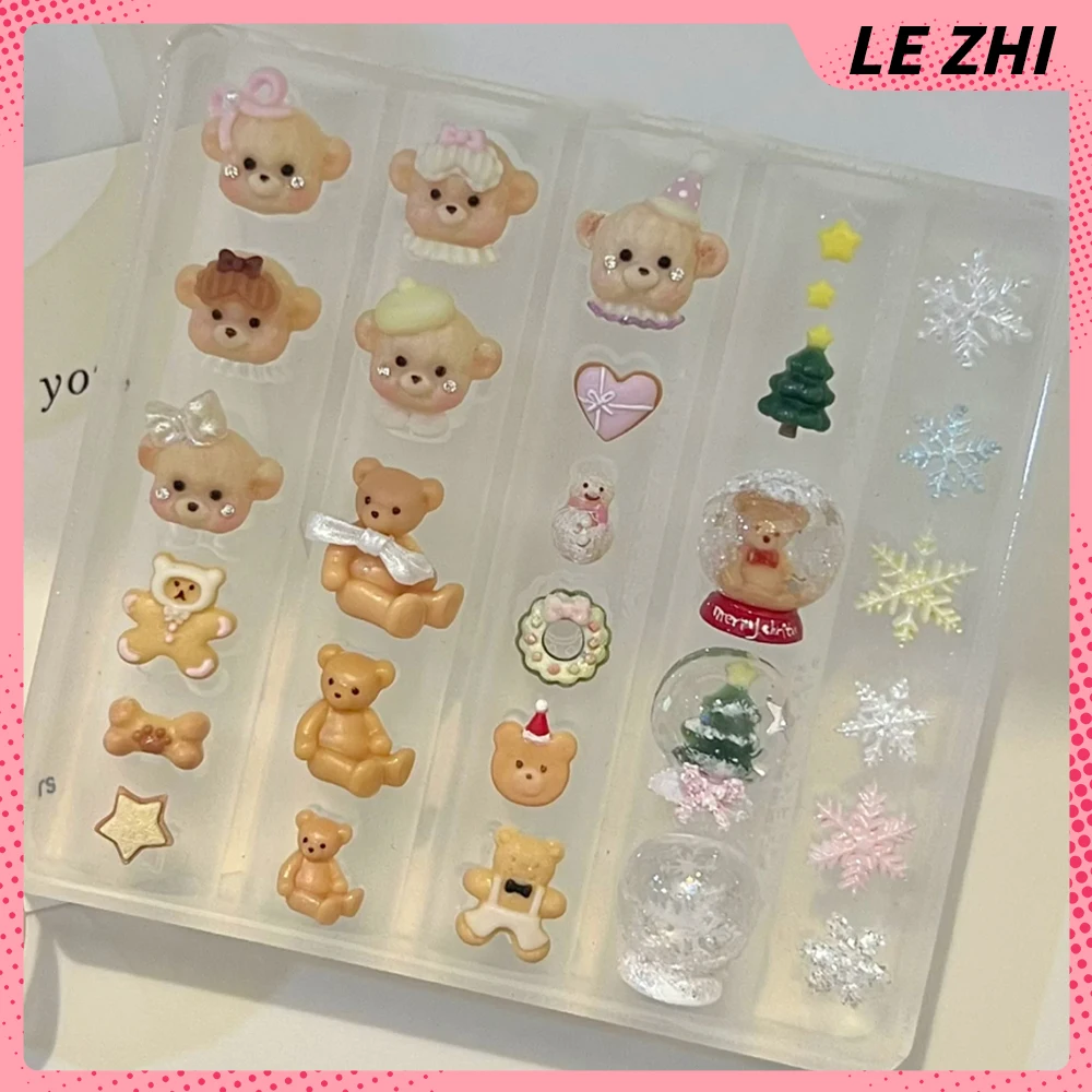 

1Pcs Cartoon Bear Snowflakes Cookie Diy Design Silicone Nail Mold Crystal Ball Gingerbread Man Garland House Tree Nail Art Mold