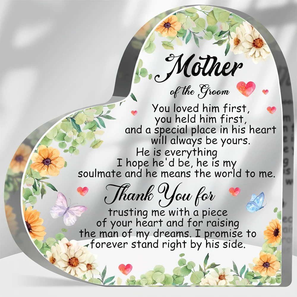 Wedding Day Gifts for Mother in Law Acrylic Heart Keepsake Mother of The Groom Gifts from Bride Best Mother in Law Sign