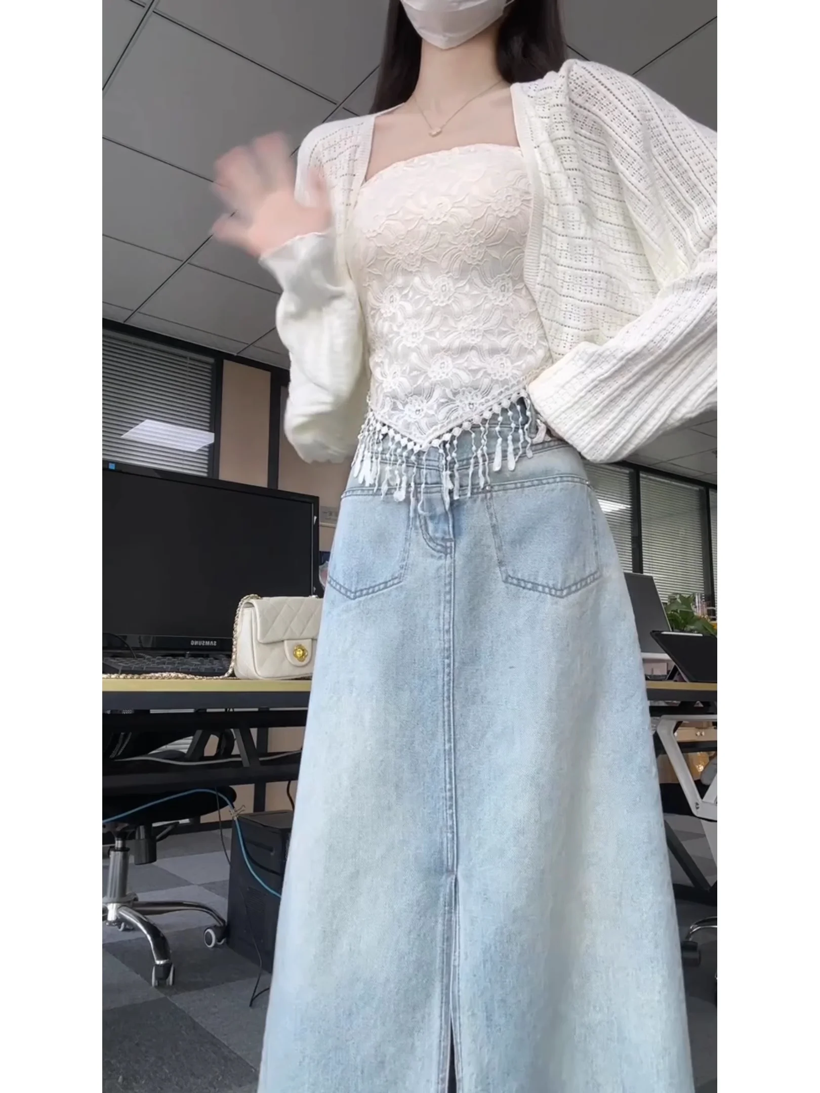 

plus Size Lace Knitted Top And Skirt Two Piece Set Women's Fashion Summer Outfit Belly Cover Slimming Effect