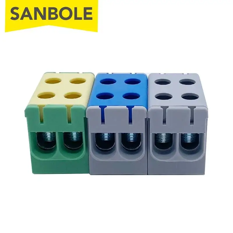 2pcs Terminal 50mm2 800V High Current JUT10-50/2 DIN Rail Mounted Aluminium Block Two Enter Two Come Electrical Connection Cable