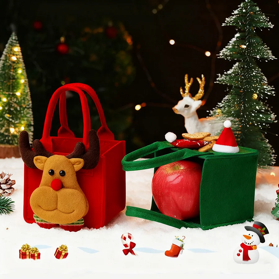 Felt Cloth Christmas Gift Bag Cute Cartoon Doll Candy Gift Apple Storage Bag New Year Christmas Eve Party Children's Decoration