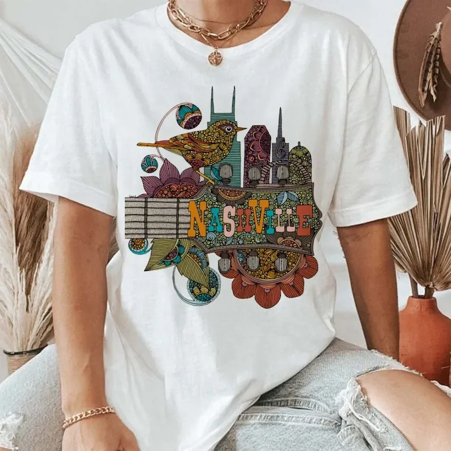 

Summer Fashion Women's T-Shirt Retro Country Music Festival Printed T-Shirt Harajuku Retro Short Sleeve Kawaii Funny Street T-Sh