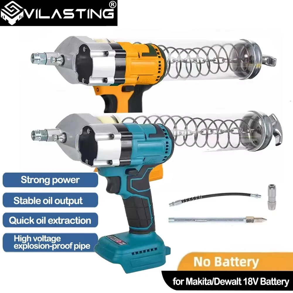 VILASTING Brushless Electric Grease Gun Wireless Fully Auto High-Pressure Excavator Specific Fit Makita/Dewalt 18V Battery Pin