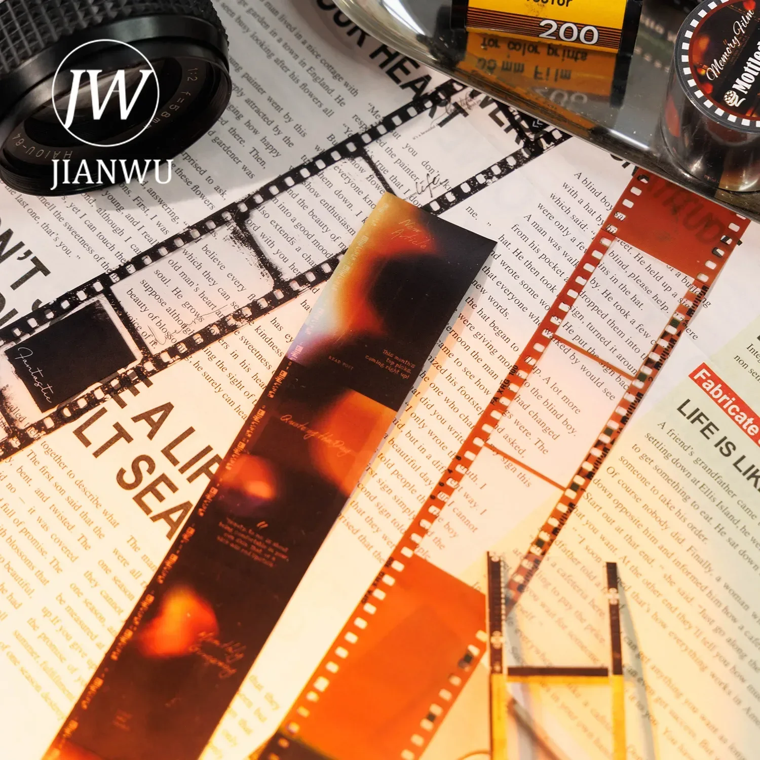 JIANWU 30mm*200cm Memory Film Series Vintage Film Border Material Collage PET Tape Creative DIY Journal Scrapbooking Stationery