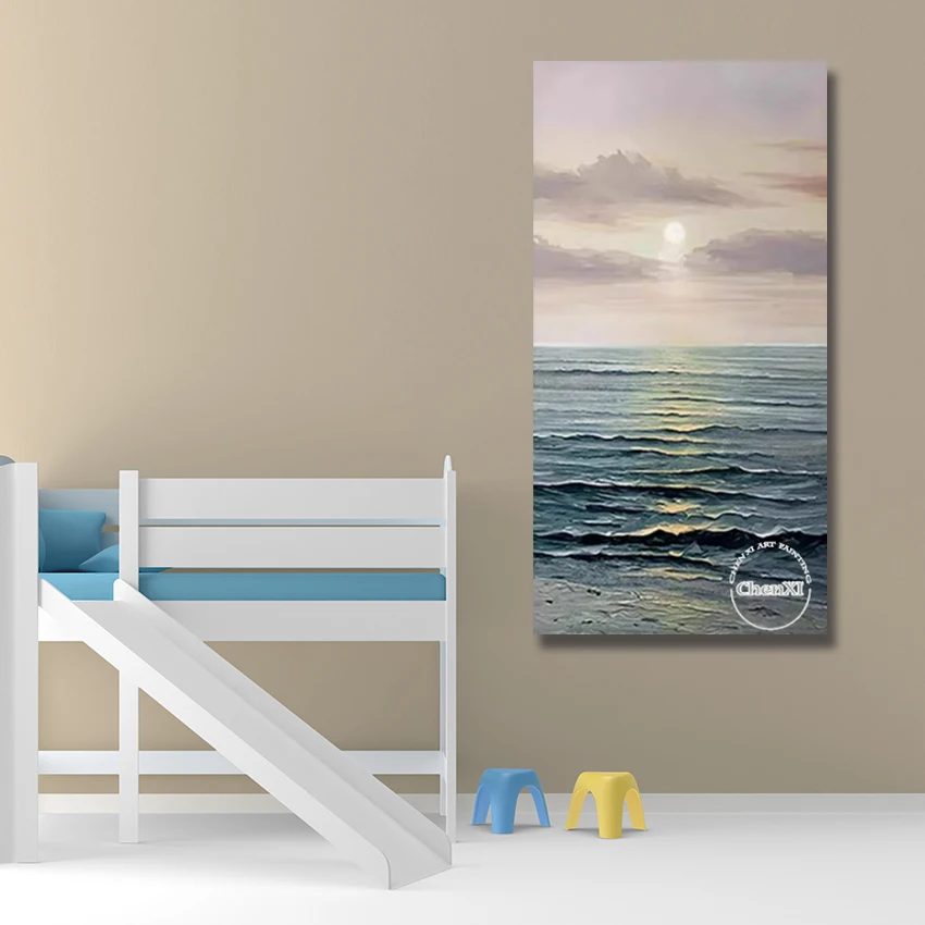 

Художественная картина с морской волной, красивые абстрактные картины маслом с природным пейзажем, безрамная, акриловая текстурированная стена, произведения искусства на холсте