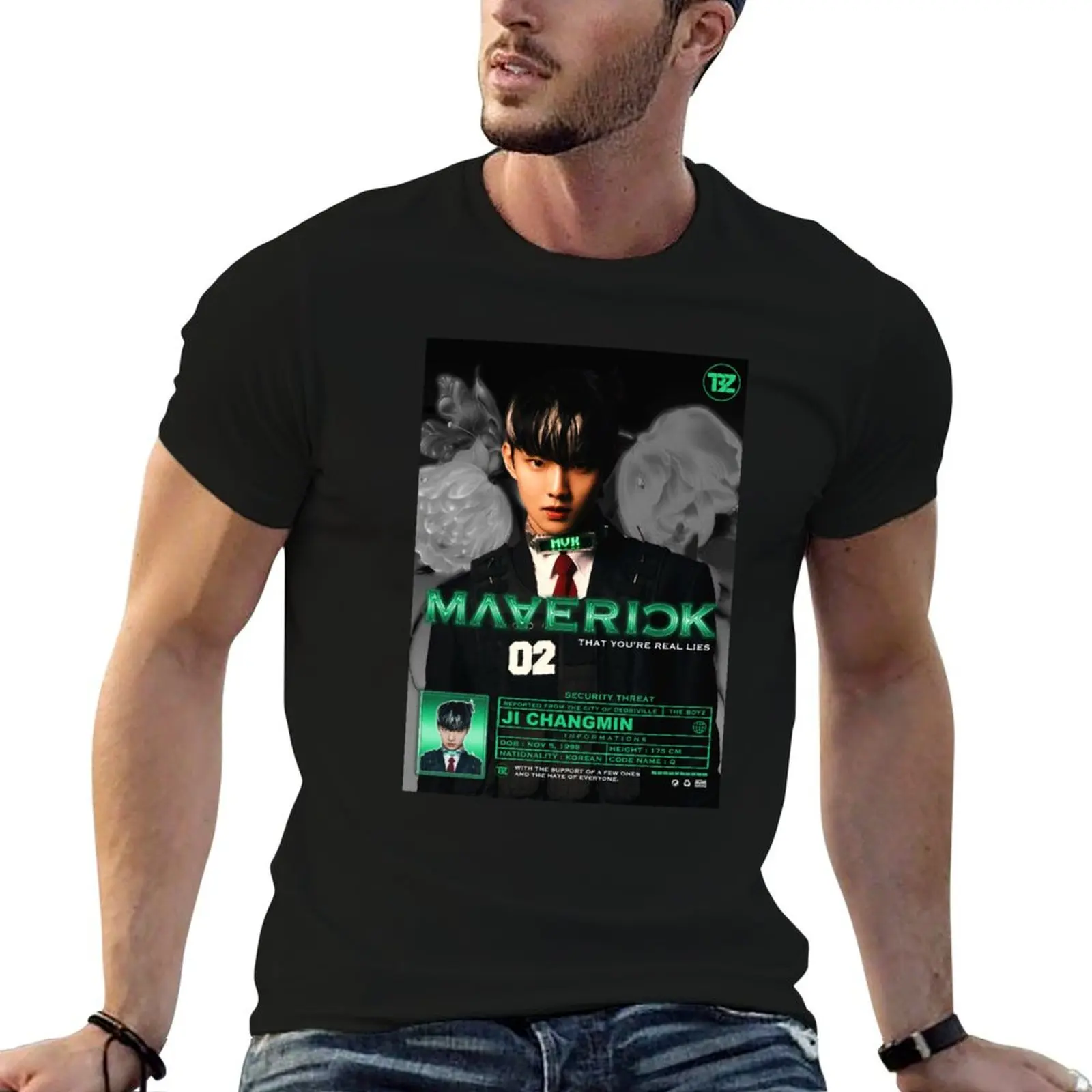 Q (Changmin) Maverick ! [The Boyz] T-Shirt Basic Lightweight Short Sleeve Tee