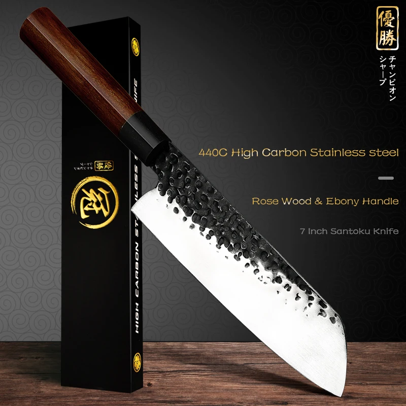 7 Inch Santoku Knife Professional High Carbon Steel Kitchen Knife Fish Meat Bone Butcher Cutting Knives Cooking Tools Grandsharp