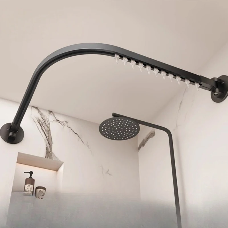 Arc Shower Curtain Poles Bathroom Telescopic Shower Rod No Punching Toilet Hanging Curtain Set Dry and Wet Partition Curtains