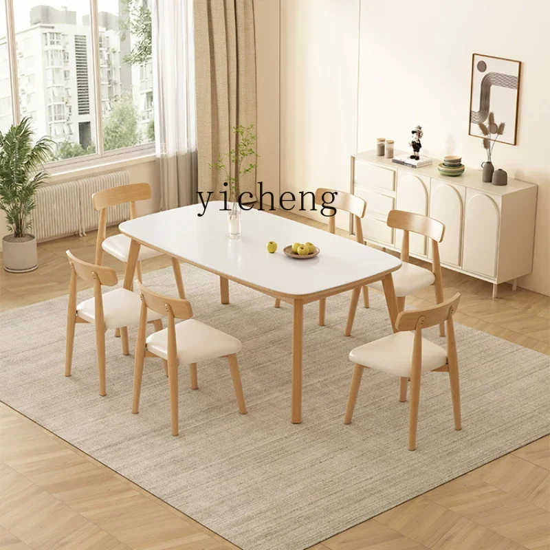 HSN pure white rock slab dining table modern simple household small apartment eating table log dining table and chairs