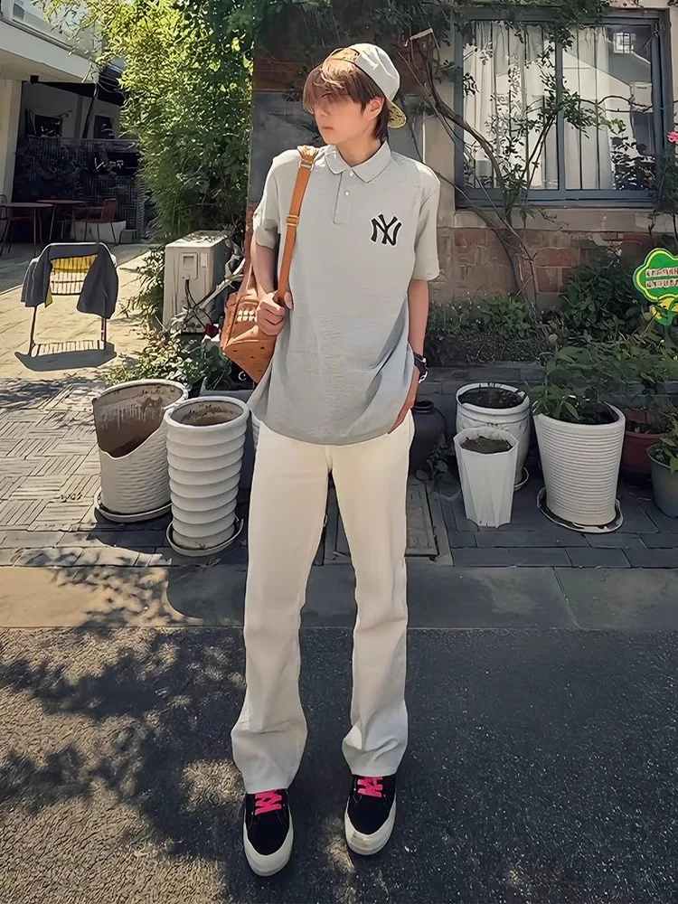 

Белые джинсы Bell Bot, мужские летние американские брюки Vibe High Street, прямой крой, узкая версия, дышащие свободные брюки...