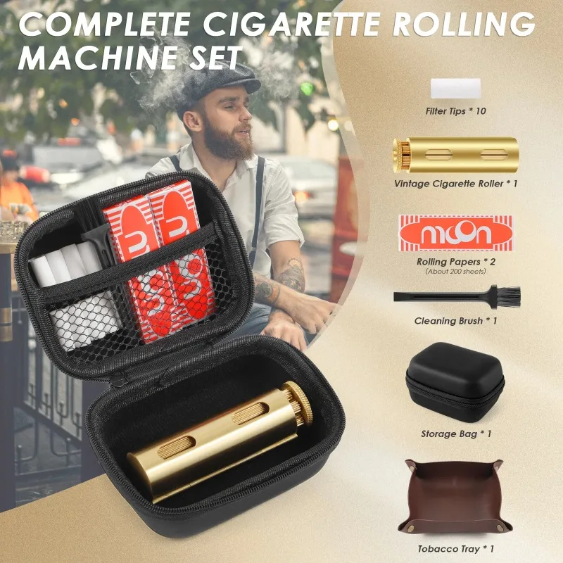 

Round Cigarette Rolling Sets Solid Brass Cigarette Rolling Machine Smoke Manual Tobacco Roller Handmade Fit 70mm Rollie Paper