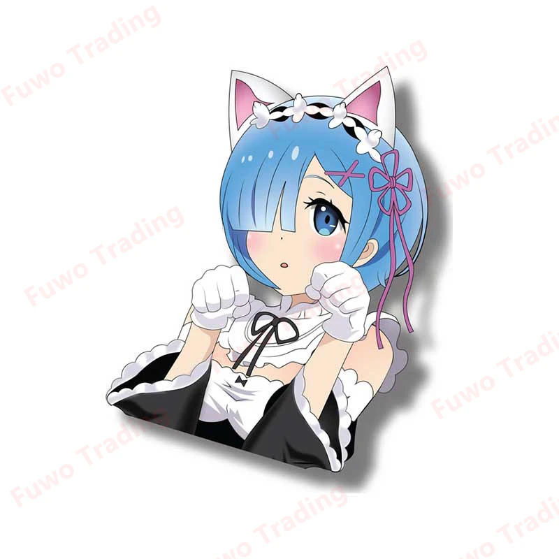 Highly popular Twins with Blue Rem Ram Anime Peek Car Stickers Air Conditioner Decals Waterproof Cartoon Car Door Protector