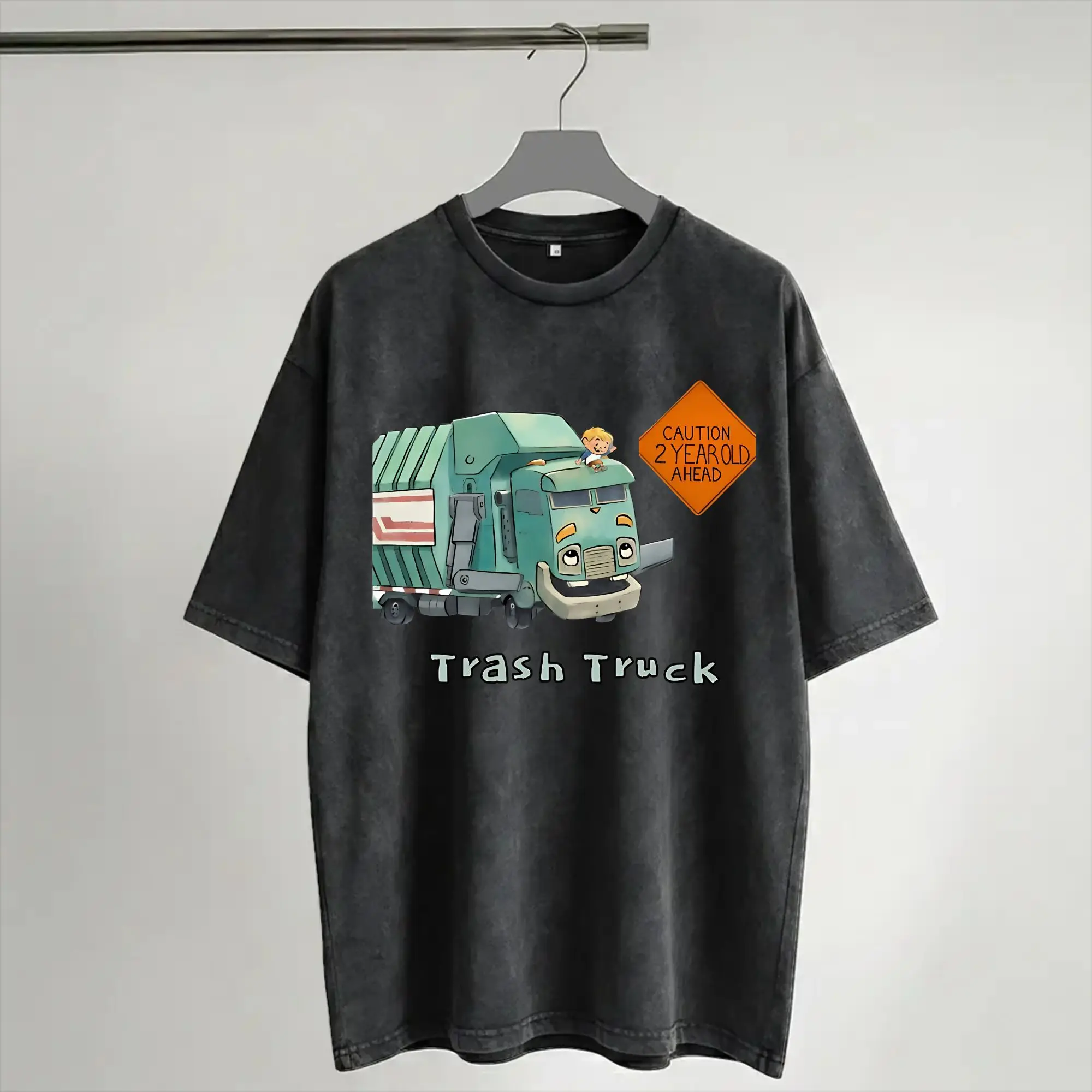 Trash Truck anime T Shirt Hip Hop Washed Short Sleeve Oversize T-Shirt  Vintage Men Women Streetwear Printed Tees