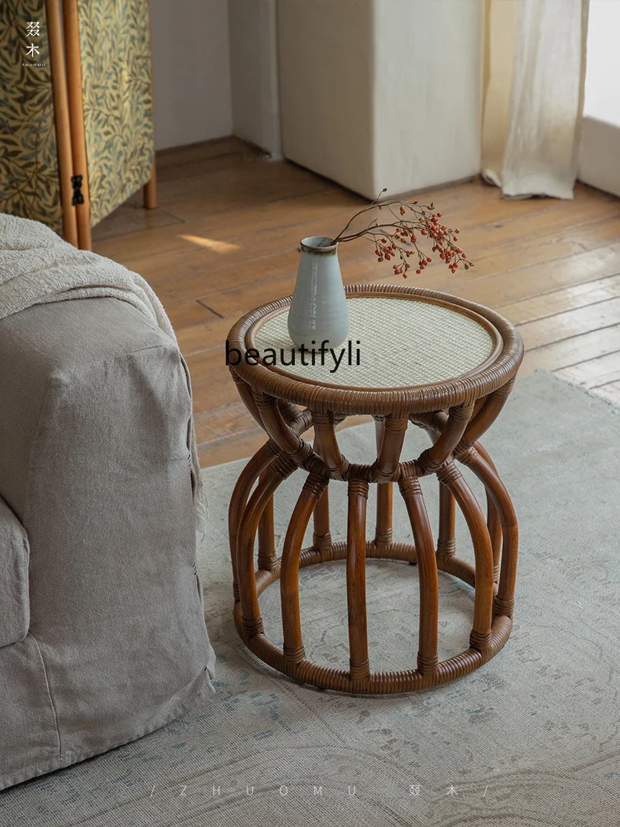 South East Asia rattan art\ Nanyang retro wabi-sabi wind handmade rattan sofa side bed and breakfast living room corner